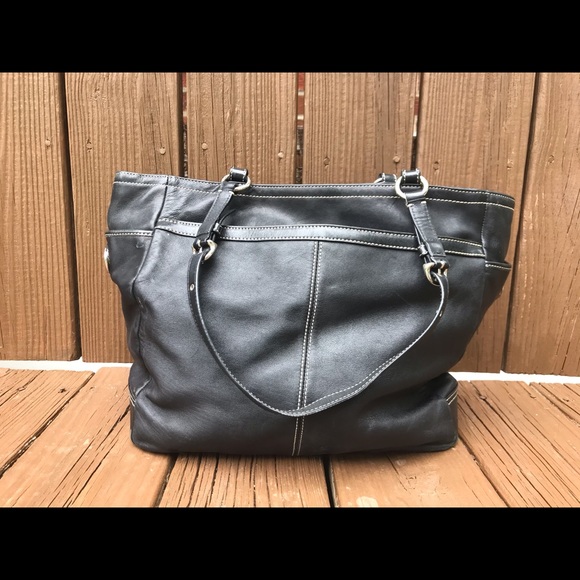Coach Large Black Leather Tote - Picture 2 of 5